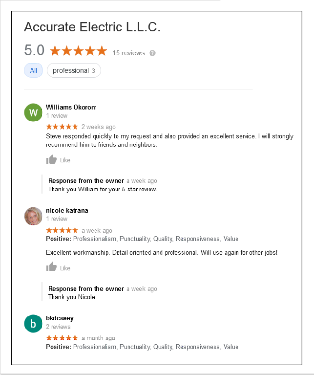 Accurate Electric 5 Star Reviews